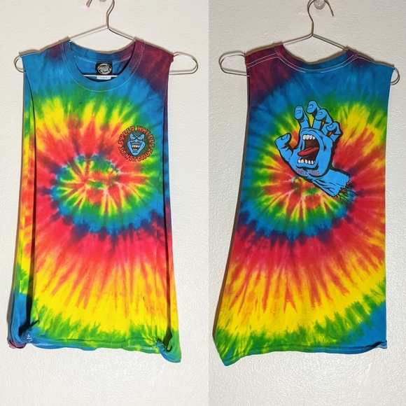 Santa Cruz Skateboards Tops - Santa Cruz Rainbow Tie Dye Distressed Tank Top